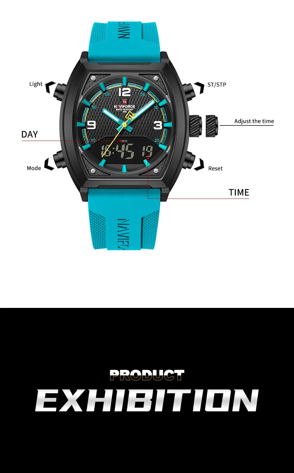NAVIFORCE Luxury Men's Watches Sport Quartz Watch Men LCD Dual Display Waterproof Luminous Man Wristwatch 2025 Relogio Masculino