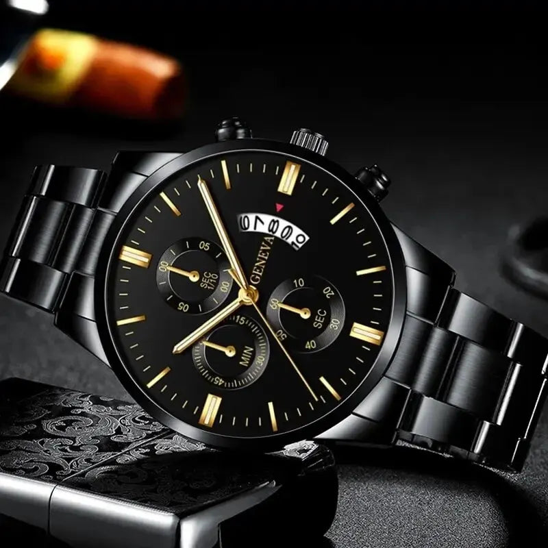 Luxorive SteelLux Business Edition ⌚ – Men's Stainless Steel Quartz Watch with Calendar