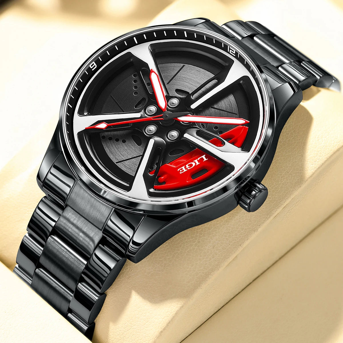 LIGE New Sports 3d Xiaomi Car Wheel Watch Fashionable Rotating Dial Stainless Steel Strap Waterproof Quartz Watches reloj hombre