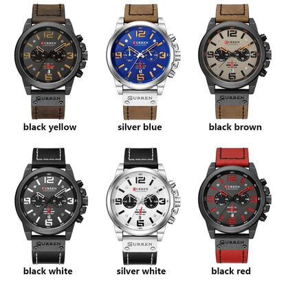 CURREN Luxury Men’s Leather Quartz Watch – Fashion Business Sport Date Display