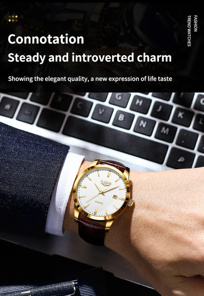 LIGE Men’s Brown Leather Military Sports Quartz Watch – Casual Waterproof Chronograph