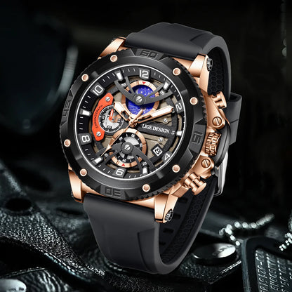 LIGE Sports Chronograph is a premium-quality men’s wristwatch featuring a rugged design with real chronograph sub-dials, made for active and style-conscious individuals.