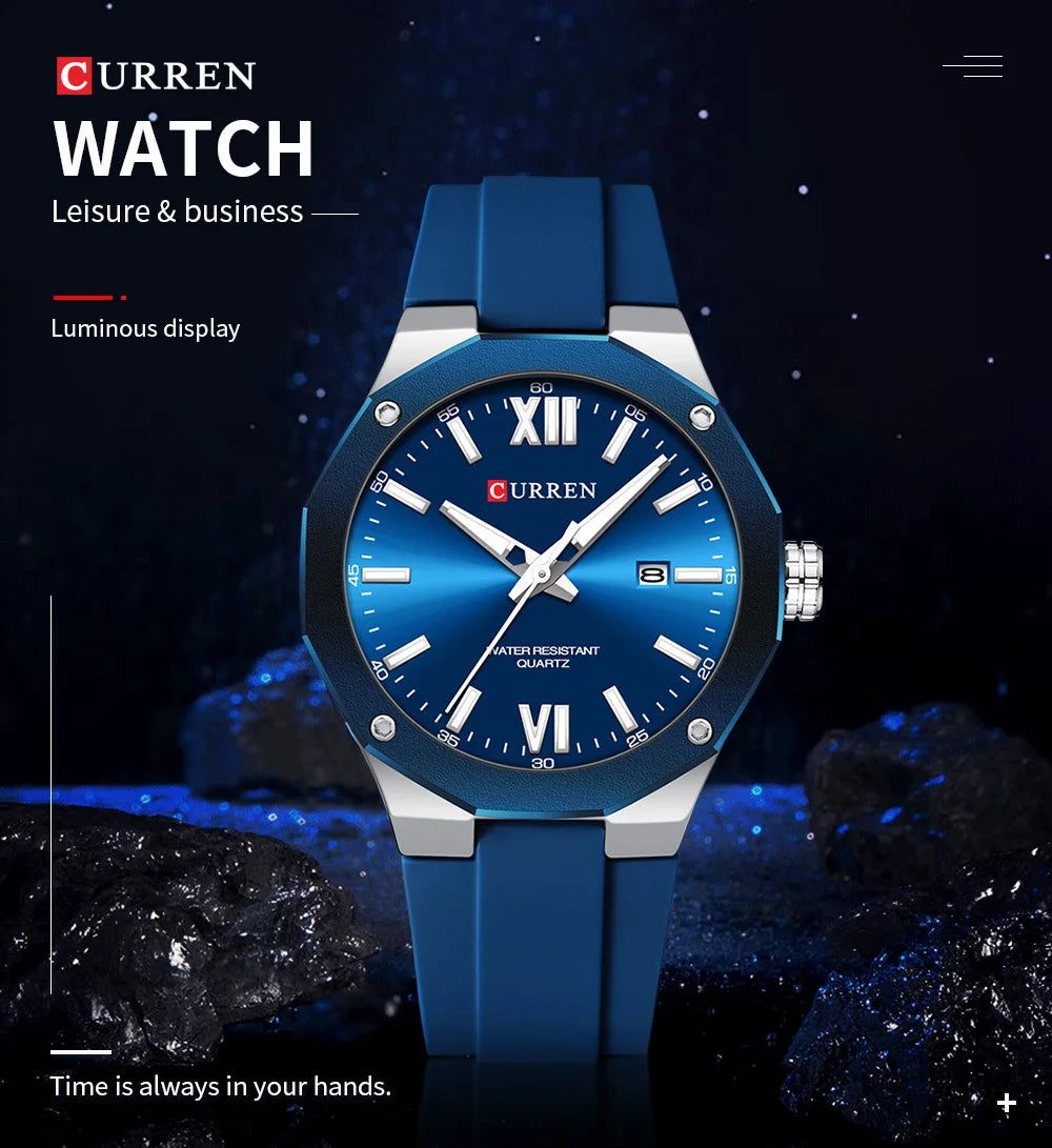 CURREN 8465 Men’s Fashion Quartz Watch – Waterproof Casual Timepiece with Calendar & Luminous Silicone Strap
