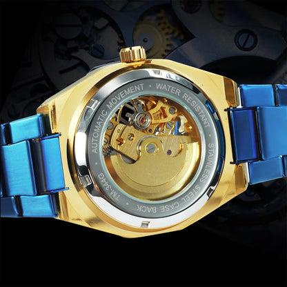 Luxorive  WINNER Luxury Skeleton Watch – Men's Automatic Mechanical in Black & Gold