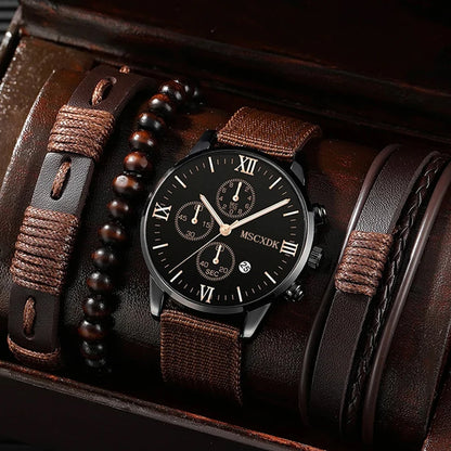 Luxorive Pro Quartet – Men’s 4‑Piece Quartz Watch & Bracelet Set (Business • Fashion • Casual)
