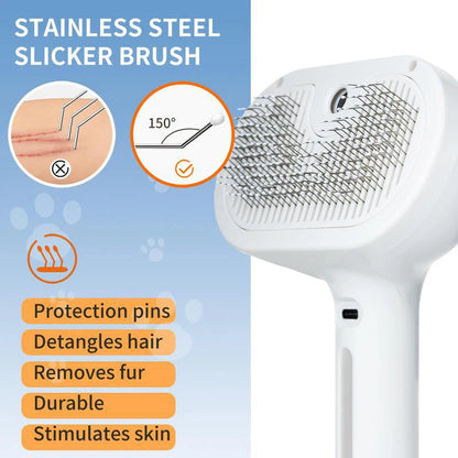 USB Rechargeable Dog & Cat Steam Comb – Soft Teeth Massage & Hair Removal Brush