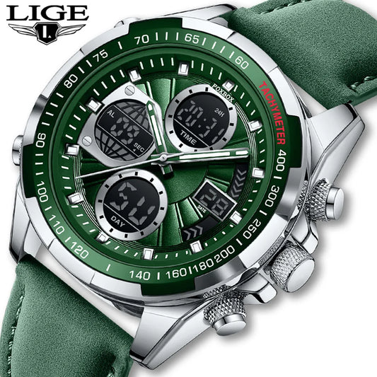 LIGE Men’s Luxury Military Sports Chronograph Watch – Waterproof Quartz Digital Wristwatch