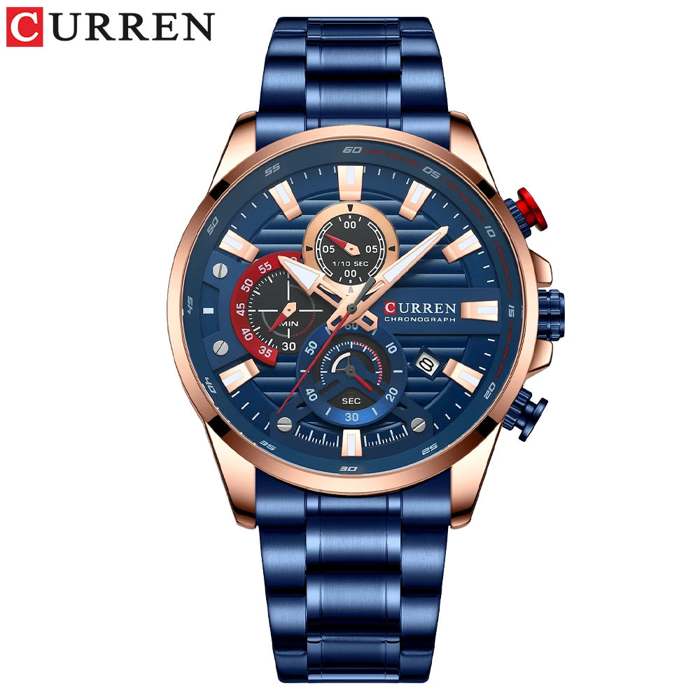 CURREN Men’s Sports Casual Quartz Watch – Stainless Steel Chronograph with Auto Date