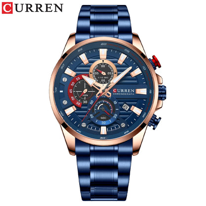 CURREN Men’s Sports Casual Quartz Watch – Stainless Steel Chronograph with Auto Date