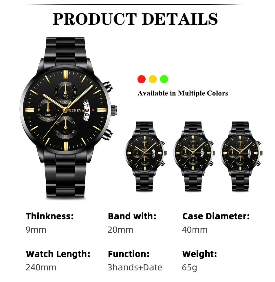 Luxorive SteelLux Business Edition ⌚ – Men's Stainless Steel Quartz Watch with Calendar