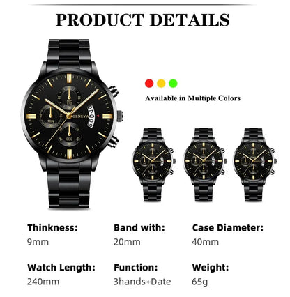 Luxorive SteelLux Business Edition ⌚ – Men's Stainless Steel Quartz Watch with Calendar