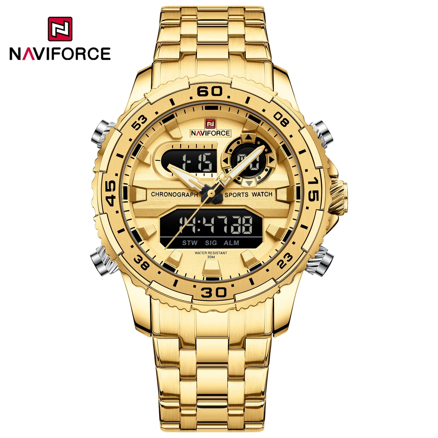 NAVIFORCE Fashion Brand Black Gold Men Watch Fashion Luxury Quartz Wrist Watches Sport Waterproof  Stainless Steel Strap NF9234