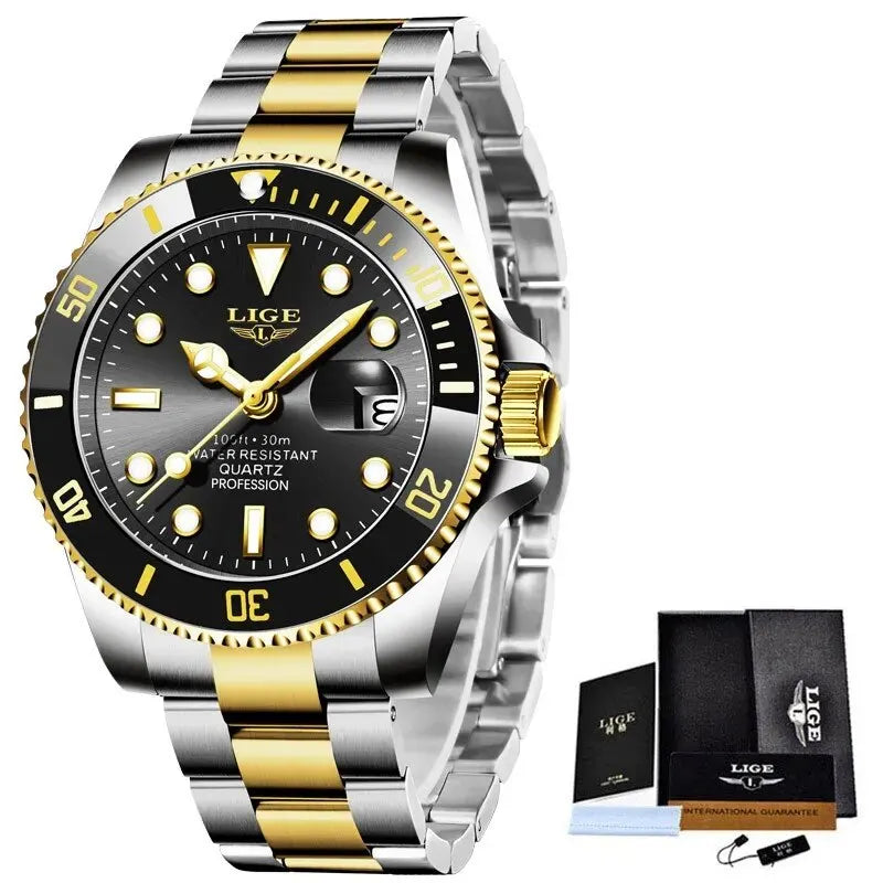 LIGE 30ATM Diver Watch – Luxury Waterproof Quartz Sports Watch for Men