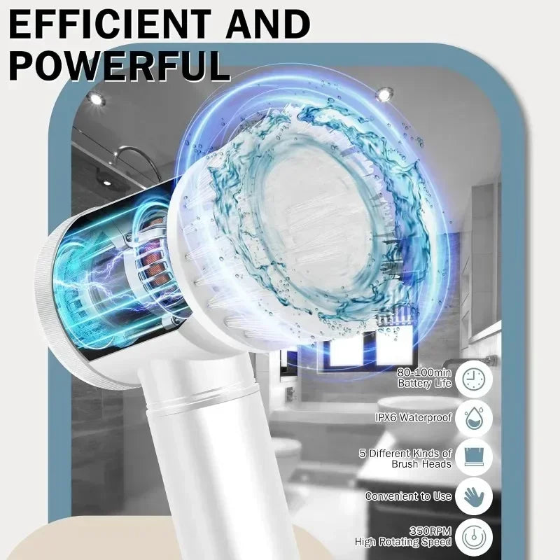 Electric Spin Scrubber with 5 Brush Heads – Bathroom & Home Cleaning Tool