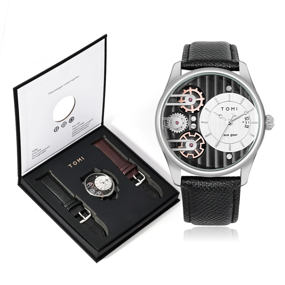 TOMI Men's Gift Box Combination Set Watch Luxury and Simple Business Detachable Strap Quartz Watch Men's Watch Festival Gift