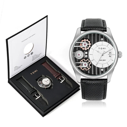 TOMI Men's Gift Box Combination Set Watch Luxury and Simple Business Detachable Strap Quartz Watch Men's Watch Festival Gift