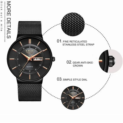 LIGE 2024 Ultra Thin Quartz Watch – Sleek, modern, and designed for men who appreciate minimalist elegance with sporty performance.