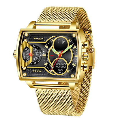 LIGE Luxury Men’s Square Watch – FOXBOX Fashion Casual Sports Waterproof Double Display