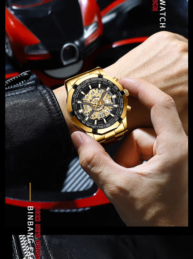 Luxorive BlueCore X – 2025 Luxury Skeleton Steel Watch for Men