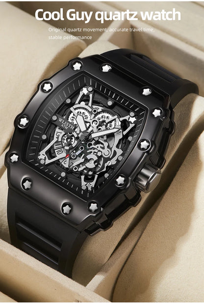 Men's Watch Fashion Automatic Movement Barrel Luminous Waterproof Clock Sports Male's Silicone Strap Quartz Wristwatch New
