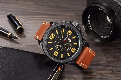 CURREN 8230 Men's Quartz Chronograph Watch – Fashion Outdoor Wristwatch with Brown & Black Leather Strap