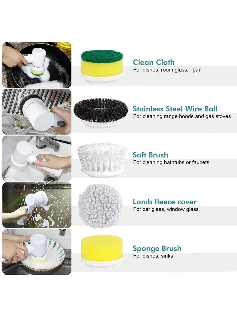 Cordless Electric Spin Scrubber – 5 Replaceable Brush Heads