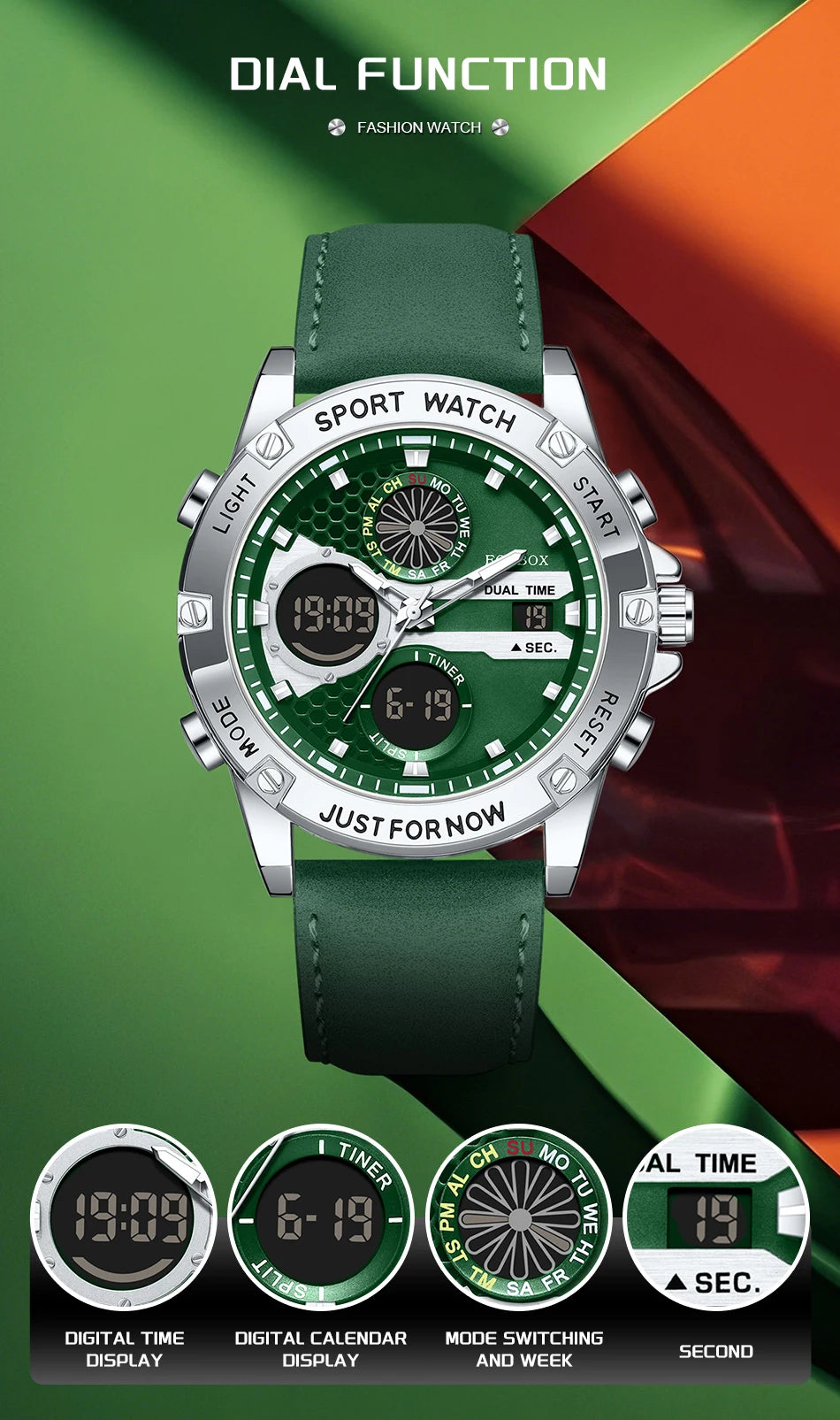 LIGE Men’s Outdoor Sport Watch – Leather Strap, Dual Digital Display, Waterproof & Luminous