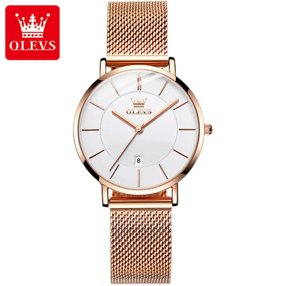 OLEVS 5869 Original Quartz Watch for Women Ultra Thin 6.5mm Simple Fashion Auto Date Hand Clock 30m Waterproof Ladies Wristwatch
