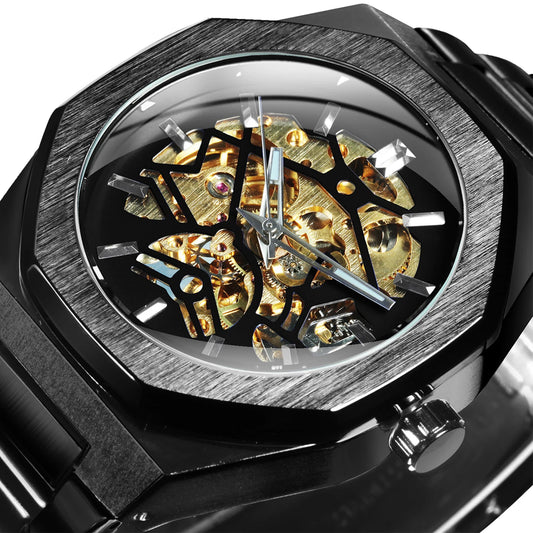 Luxorive  WINNER Luxury Skeleton Watch – Men's Automatic Mechanical in Black & Gold