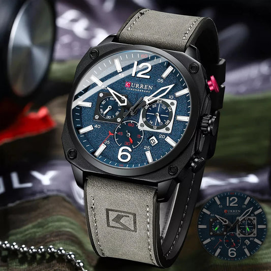 CURREN Men's Waterproof Fashion Quartz Chronograph Watch – Leather Strap, Luminous Calendar