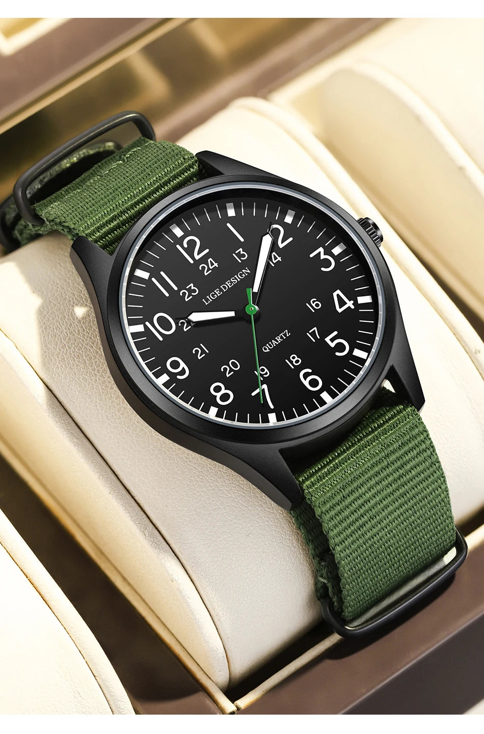 LIGE Luxury Military Quartz Watch for Men – Waterproof, Luminous, Nylon Leather Strap, Date Display