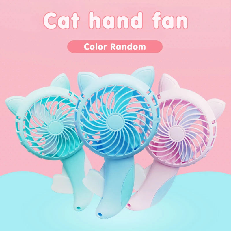 3-Color Portable Hand-Press Mini Fan – Battery-Free, Cute Cartoon Cooling Fan