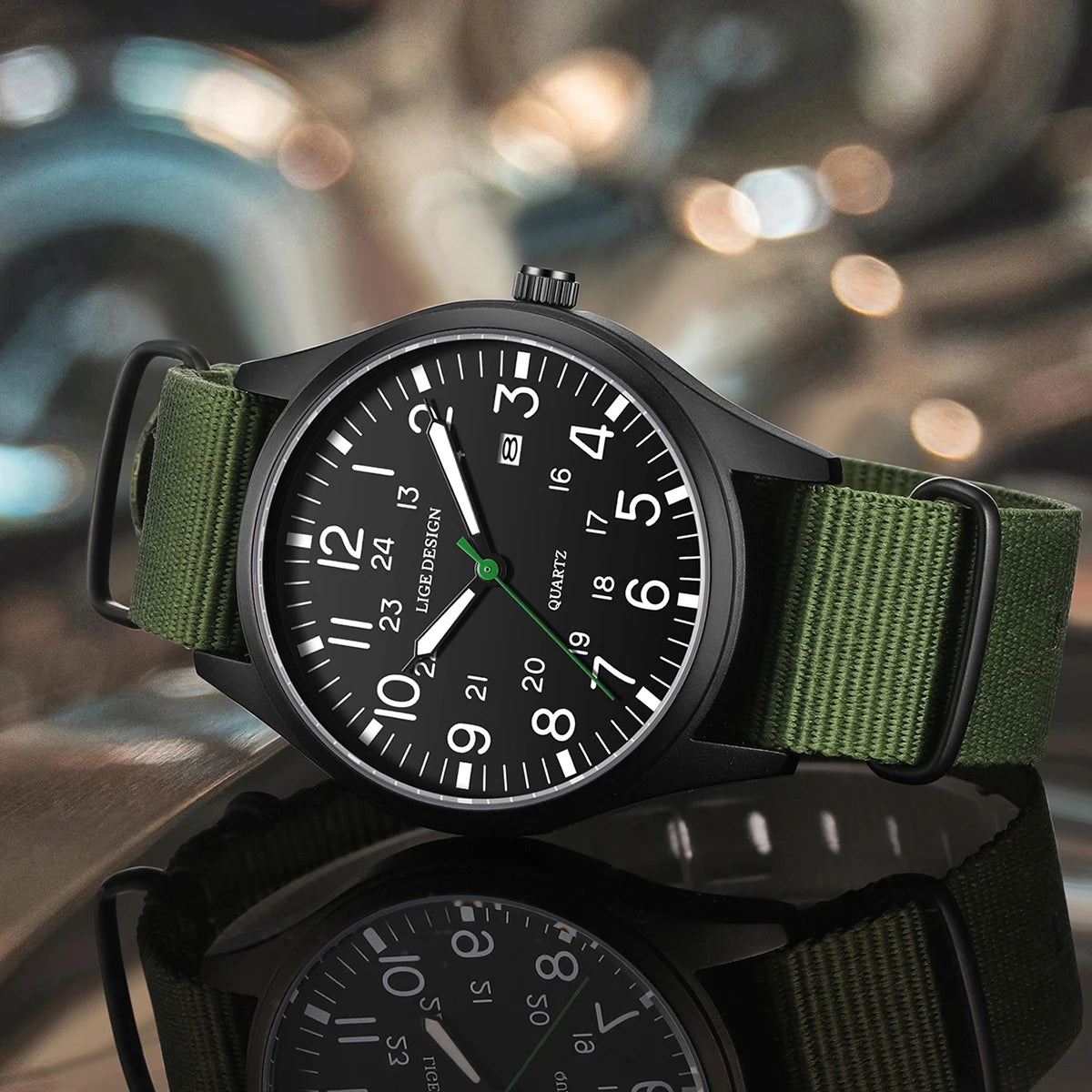 LIGE Luxury Military Quartz Watch for Men – Waterproof, Luminous, Nylon Leather Strap, Date Display