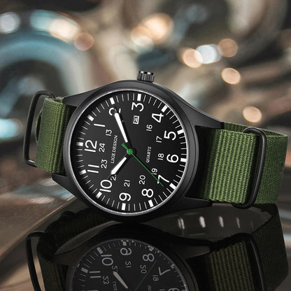 LIGE Luxury Military Quartz Watch for Men – Waterproof, Luminous, Nylon Leather Strap, Date Display