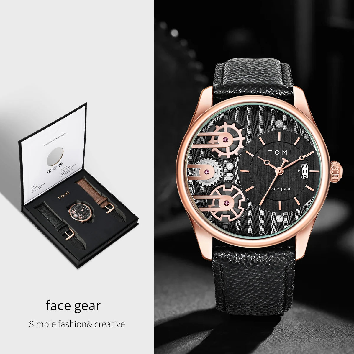TOMI Men's Gift Box Combination Set Watch Luxury and Simple Business Detachable Strap Quartz Watch Men's Watch Festival Gift