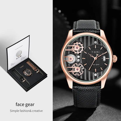 TOMI Men's Gift Box Combination Set Watch Luxury and Simple Business Detachable Strap Quartz Watch Men's Watch Festival Gift
