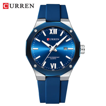 CURREN 8465 Men’s Fashion Quartz Watch – Waterproof Casual Timepiece with Calendar & Luminous Silicone Strap