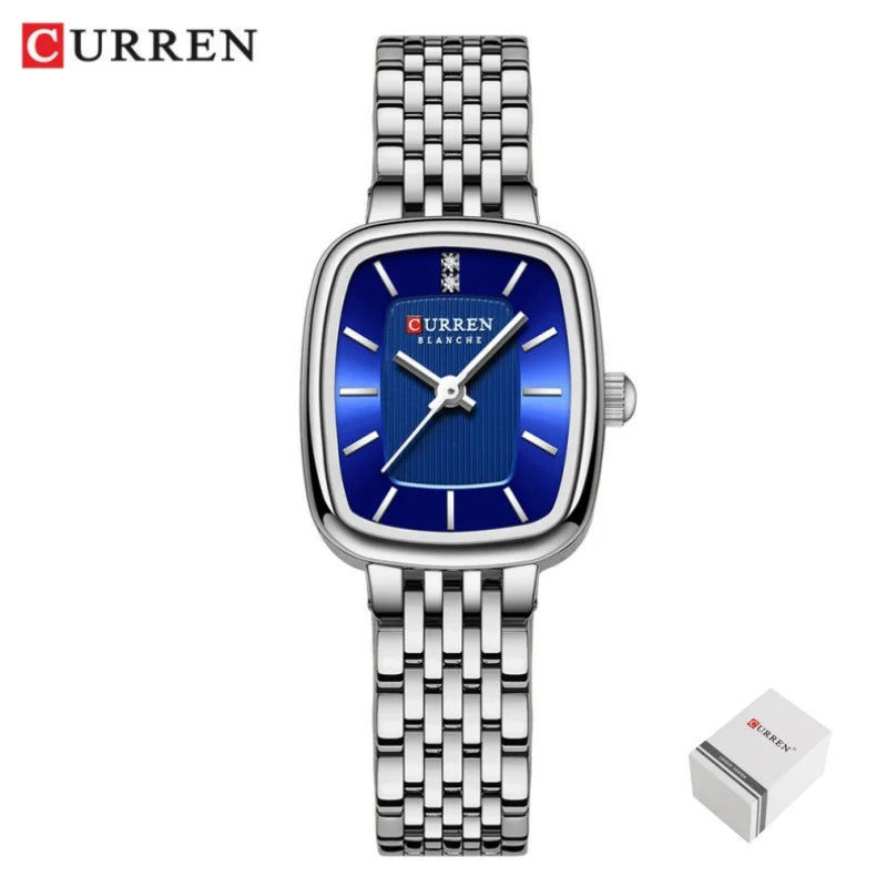 CURREN 9093 Women's Fashion Quartz Watch – Elegant Square Gold Dial with Stainless Steel Strap, Waterproof