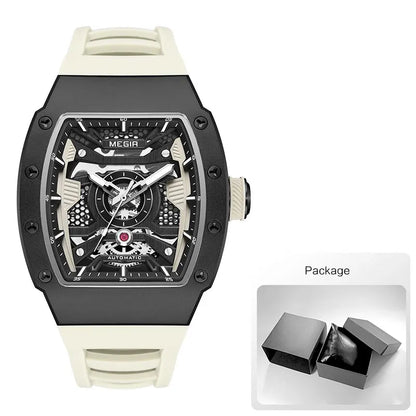 MEGIR Men's Automatic Mechanical Watch with Stainless Steel Case Sillicone Strap Fashion Waterproof Luminous Wristwatch 8604