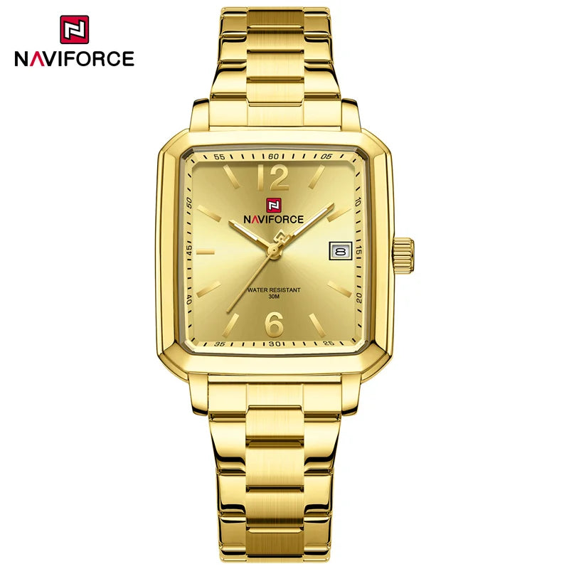 NAVIFORCE Couple Quartz Watch Retro Fashion Calendar Display Stainless Steel Strap Luminous Pointer 3ATM Waterproof Couple Watch