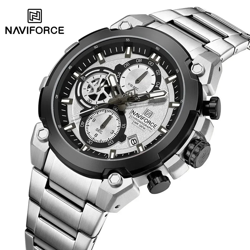 NAVIFORCE Original Watch for man 2025 New Stainless Steel Waterproof Chronograph Classic Quartz Wristwatch Brand Men Watch Gifts