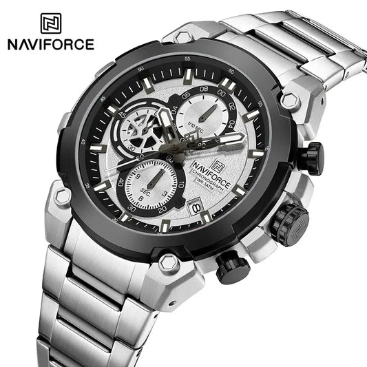 NAVIFORCE Original Watch for man 2025 New Stainless Steel Waterproof Chronograph Classic Quartz Wristwatch Brand Men Watch Gifts