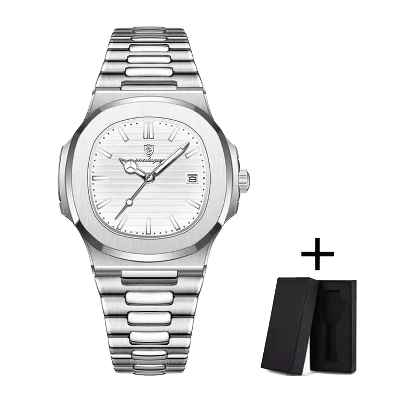 PENGAGAR Luxury Watch Business 50 ATM Waterproof Male Clock Luminous Date Stainless Steel Square Quartz Men Watches reloj hombre
