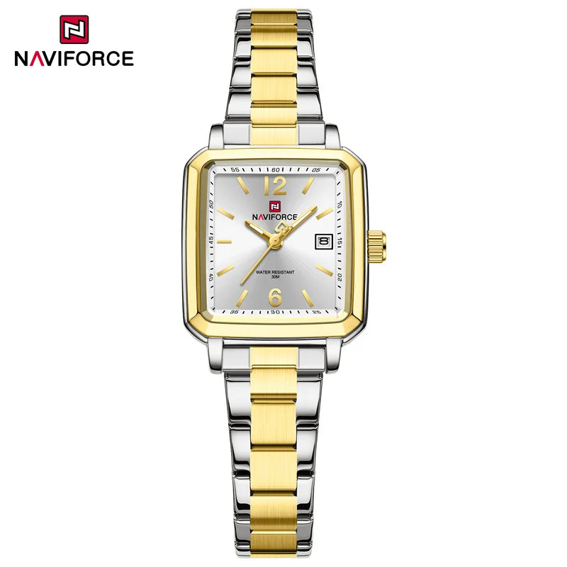 NAVIFORCE Couple Quartz Watch Retro Fashion Calendar Display Stainless Steel Strap Luminous Pointer 3ATM Waterproof Couple Watch