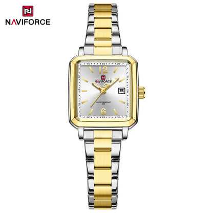 NAVIFORCE Couple Quartz Watch Retro Fashion Calendar Display Stainless Steel Strap Luminous Pointer 3ATM Waterproof Couple Watch