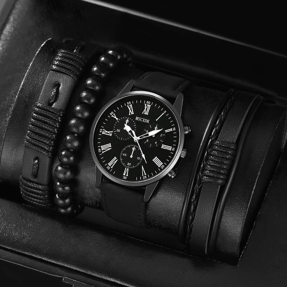 Luxorive Pro Quartet – Men’s 4‑Piece Quartz Watch & Bracelet Set (Business • Fashion • Casual)