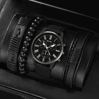 Luxorive Pro Quartet – Men’s 4‑Piece Quartz Watch & Bracelet Set (Business • Fashion • Casual)