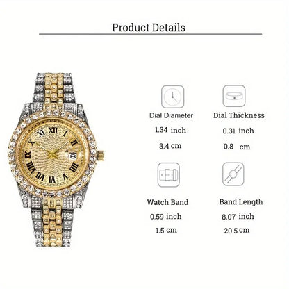 Luxorive IceFlex Retro – Bling Rhinestone Quartz Watch for Men