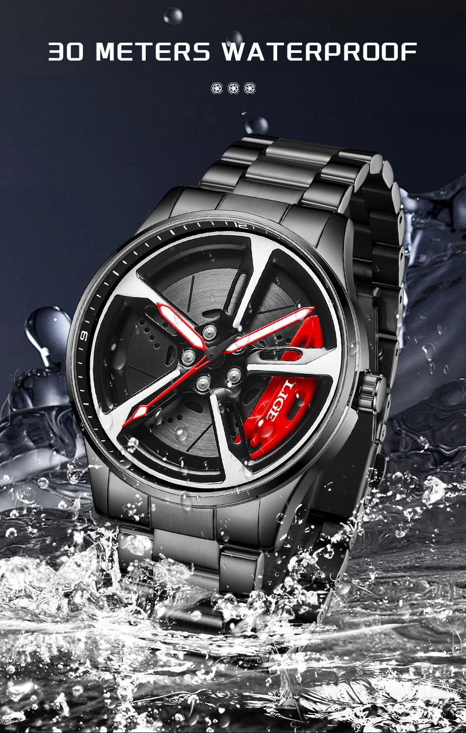 LIGE New Sports 3d Xiaomi Car Wheel Watch Fashionable Rotating Dial Stainless Steel Strap Waterproof Quartz Watches reloj hombre