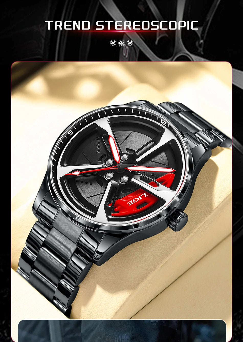 LIGE New Sports 3d Xiaomi Car Wheel Watch Fashionable Rotating Dial Stainless Steel Strap Waterproof Quartz Watches reloj hombre